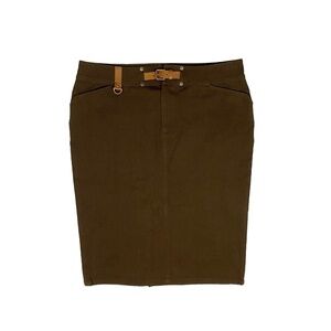 Lauren Ralph Lauren Vintage Brown Belted Pencil Skirt Size 12 Pockets Back Slit